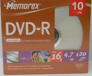 New Memorex DVD-R Blank Discs 10 Pack Brand New Sealed 16x 4.7 GB 120 Minutes - Picture 1 of 6