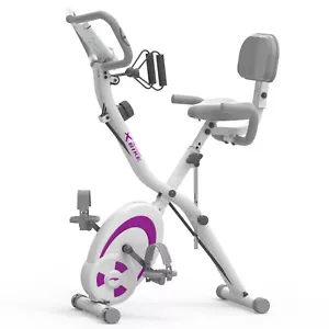 Folding Stationary Recumbent Cycling Exercise Bikes LCD Monitor 12 Levels White - Picture 1 of 12