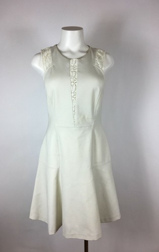 OFF WHITE REBECCA TAYLOR Vestibilità e Svasato Abito bianco bianco sporco con rifiniture in pizzo 6