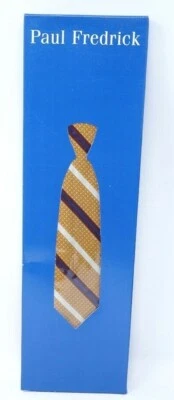 Corbata Paul Fredrick 100 % seda italiana a medida dorada vino azul blanco rayas Foto 1 de 3