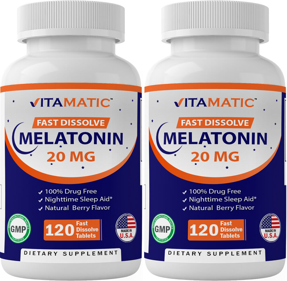 2 Pack Vitamatic Melatonin 20 mg Fast Dissolve 120 Tablets - Nighttime Sleep Aid