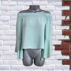 New Look Petite - Mint Green Bardot Top UK 4 NWT Off Shoulder Flared Sleeve - Picture 1 of 4