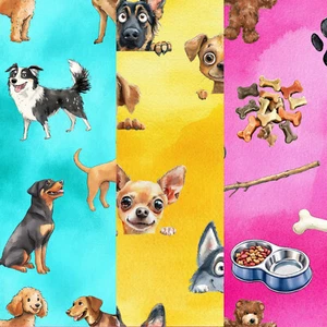 Dogs Patchwork Fabric 3 fun designs! Metres/Fat/Long/Quarters- 100% Cotton - Picture 1 of 7