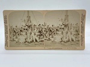 Boer War Marines Of HMS Niobe Cheering From The Front, Cape Town Stereo Card - Picture 1 of 7