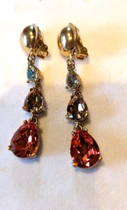 Oscar de la Renta pink taupe beveled long clip earrings USA - Picture 1 of 3