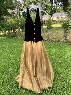 Vestido Formal Dave and Johnny Halter Top, Negro y Dorado, Talla 11-12 Foto 1 de 4