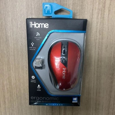 iHome Ergonomic Wireless Desktop Mouse Color Red Windows Mac Click Wheel - Image 1 of 4
