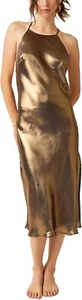 NEW Free People Sunset Shimmer Midi Slip Dress Black Gold Metallic Large - Picture 1 of 5