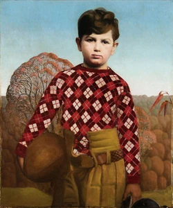 Grant Wood - Boy in Plaid Sweater with Football (1931) - 17"x22" Fine Art Print - Picture 1 of 1