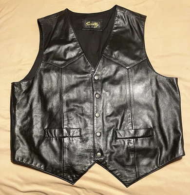 Chaleco de Cuero Scully Para Hombres XL Negro Western Frente a Presión Vaquero Genuino Cuello en V EX. Foto 1 de 4