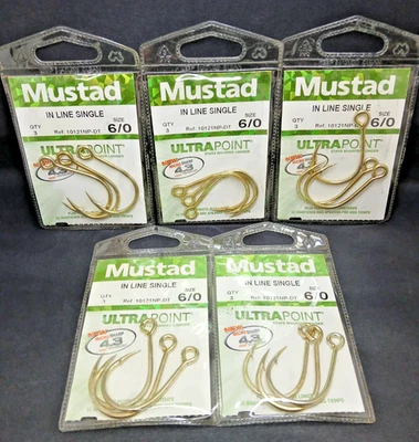 5packs Size #6/0 Mustad In-Line Single Fishing Hooks Ultra Point Ref 10121NP-DT - Image 1 of 4