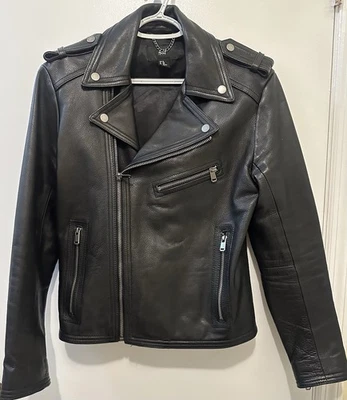 Chaqueta de motociclista de cuero genuino H&M para hombre 36R negra con cremallera para moto Foto 1 de 4