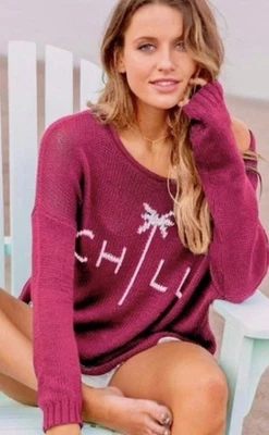 Suéter de punto grueso de gran tamaño con antorcha rosa frío para barcos de madera talla S/M Foto 1 de 4