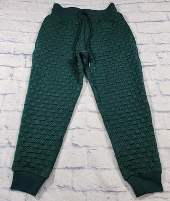 Lou & Grey WOMENS S Jogger Pants Houndstooth Green Quilted Textured Pull On  - Image 1 of 4