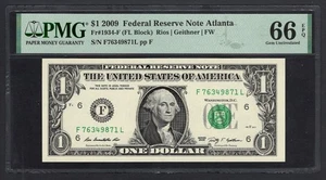 United States-Federal Reserve 1 Dollar 2009 Fr#1934-F (FL Block) UNC Grade 66 - Picture 1 of 2
