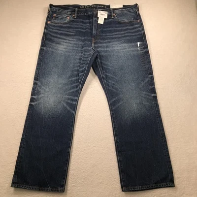 Pantalones de mezclilla American Eagle para hombre 40x30 azul oscuro bota original desvanecimiento bigotes NUEVO Foto 1 de 4