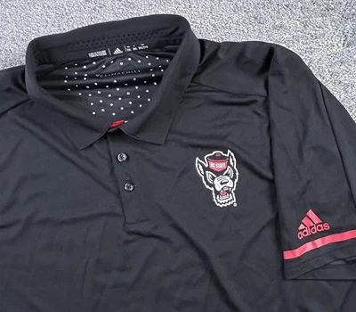 NC State Adidas Mens Aeroready Performance Polo Shirt 2XL Black Embroidered EUC - Image 1 of 4