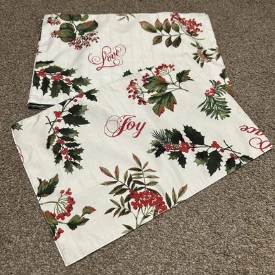 Essential Home Christmas Cloth Placemats Table Set Of 5 Poinsettias Joy Love - Image 1 of 4