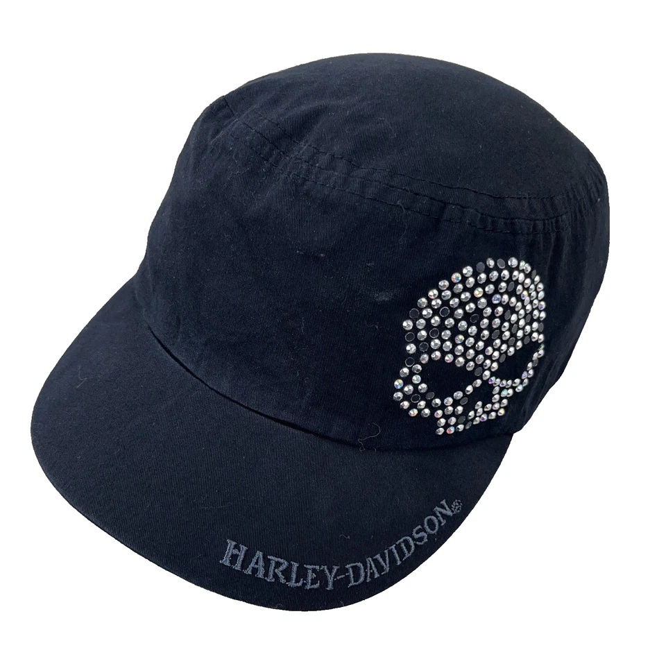 Gorra Harley Davidson Cadet para mujer y mujer con correa trasera motociclista calavera brillo Foto 1 de 4