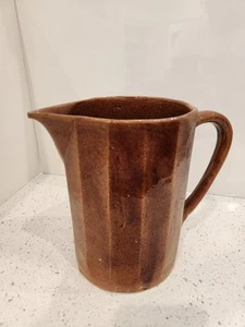 Antiker glasierter brauner Krug Vintage Keramik hochwertig abgeschrägter Topf mittelgroß - Bild 1 von 7