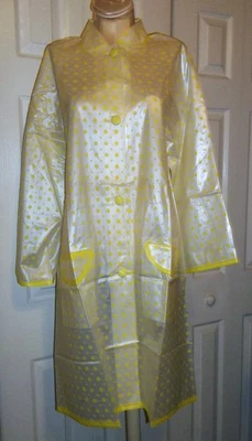 Vtg 60s 70s Clear Yellow Polka Dot Vinyl Primstyle Rain Coat FW Woolworth Co. M - Image 1 of 4