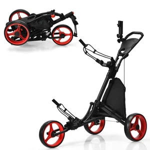Carrello da golf pieghevole 3 ruote Costway con borsa tabellone maniglia regolabile rosso - Foto 1 di 8