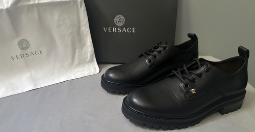 Versace La Medusa scarpe eleganti derby in pelle nera da uomo taglia 40 (US 7) autentiche