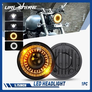 5-3/4" LED Headlight High Low Beam Gradiant Halo DRL for 883 1200 Motorcycle H4 - Picture 1 of 10