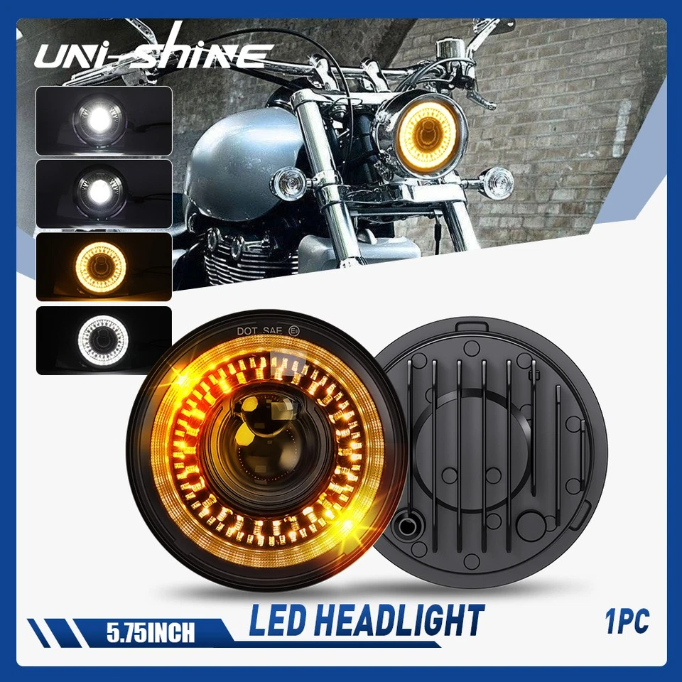 Faro LED 5-3/4" haz alto bajo degradado halo DRL para 883 1200 motocicleta H4 Foto 1 de 4