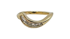 14K Yellow Gold Approx 0.06Ct Tapered Baguette Diamond Wave Ring Size6.5, 2.3dwt - Picture 1 of 5