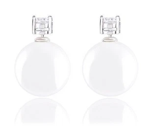 18k Gold Plated White Shell Pearl and Cubic Zirconia Reversible Stud Earrings - Picture 1 of 3