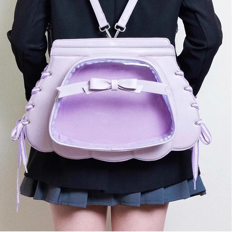 Mochila Itabag Shell Transparente Itbag Mochila Arco Cinta de Seda PU Bolso de Hombro  Foto 1 de 4