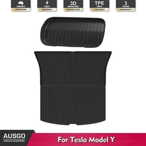 AUSGO 3D TPE FRONT + REAR Cargo Mats for Tesla Model Y 2025-Onwards - Picture 1 of 6