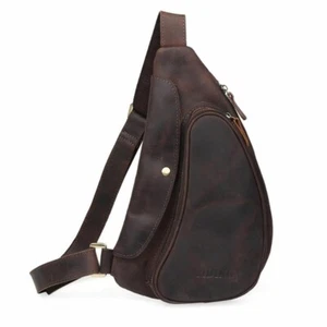 Men's Brown Real Leather Small Shoulder Sling Bag Sports Pouch Pack Cross Body - Picture 1 of 8