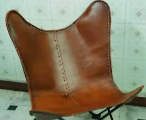Rustic Handmade Vintage Tan Leather Butterfly Chair Home Decor Only Cover - Picture 1 of 5