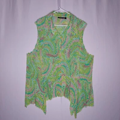 Top asimétrico Essentials Milano de gasa con botones para mujer 3X verde Fairycore caprichoso Foto 1 de 4