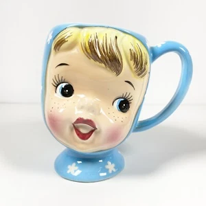 Vintage Napco Miss Cutie Pie BLUE Pixie Coffee Mug Tea Japan Blonde Hair Girl  - Picture 1 of 7