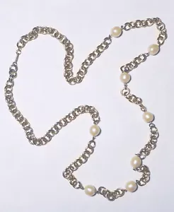 COLLAR CADENA PERLA VINTAGE Oro CAROL DAUPLAISE 38" Simulado 11mm Firmado - Imagen 1 de 4