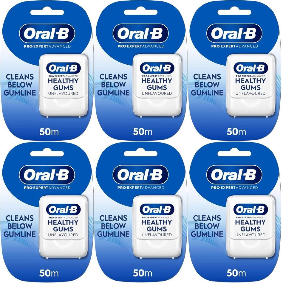 6 x Oral-B Pro-Expert Advanced Gesundes Zahnfleisch Geschmacksneutral Wachs Zahnseide Tape 50m