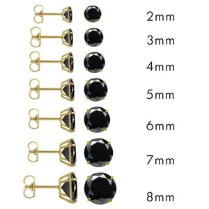  14 Karat Yellow Gold Push Backing Black CZ Round Stud Earrings  AAAAA QUALITY - Picture 1 of 1