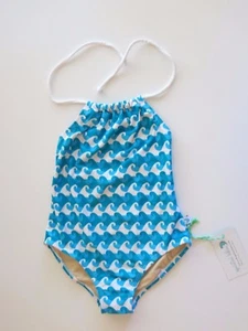 Squirtini Girl's 8 1 Pc Blue White Wave Print Halter Swimsuit NWT The Carter - Picture 1 of 3