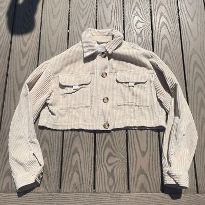 ASOS Size 4 Cropped Button-up Corduroy Jacket br Shacket Tan 100% Cotton - Image 1 of 4