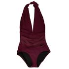 Dolce & Gabbana 1 Piece, Deep-V Purple Plum Halter Swimsuit W Ruching Sz L #05