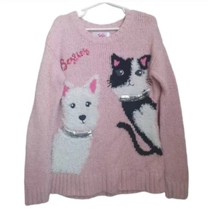 Justice Girl's Besties Dog & Cat Knit Pink Pullover Sweater Sz 6. - Picture 1 of 9