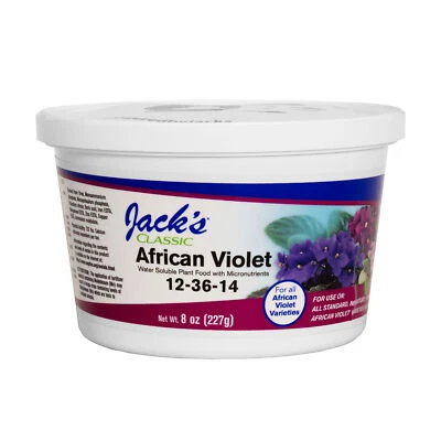 Alimento vegetal soluble en agua violeta africana Jack's Classic 12-36-14, 8 oz Foto 1 de 4