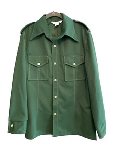 Vtg Men’s Shirt Jacket Leisure Suit Sport Coat Polyester Disco GREEN Size 42 - Picture 1 of 5