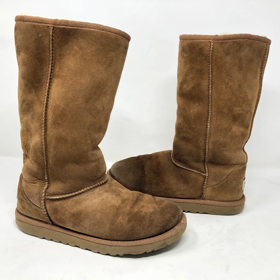 Ugg Womens Nubuck Leather Calf High Slip On Boots Size 7 Sherpa Lined Winter - Image 1 of 4