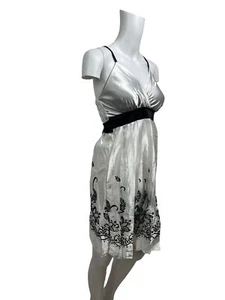 WOMENS Satin Slip Dress Size XS 6-8 Black White Handmade Ruffle Back NEW EU34 - Picture 1 of 10