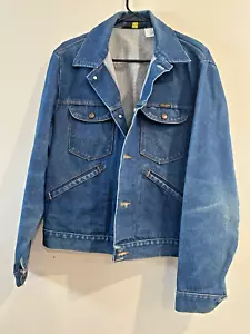 VINTAGE Wrangler No Fault Denim Jacket Mens 42 Blue 74126NV 14oz Trucker 70s - Picture 1 of 19