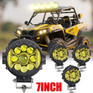 7" INCH Amber Round LED Work Lights Bar Spot Flood Offroad SUV 4WD Car ATV Truck - Picture 1 of 14